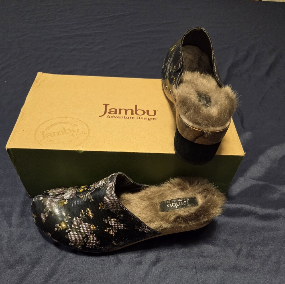 Jambu Black Floral Mules with Faux Fur - Picture 6 of 11